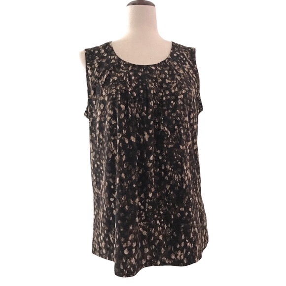 Kasper Sleeveless Blouse Medium Black Brown Cream Dot Print Round Neckline - Picture 1 of 6